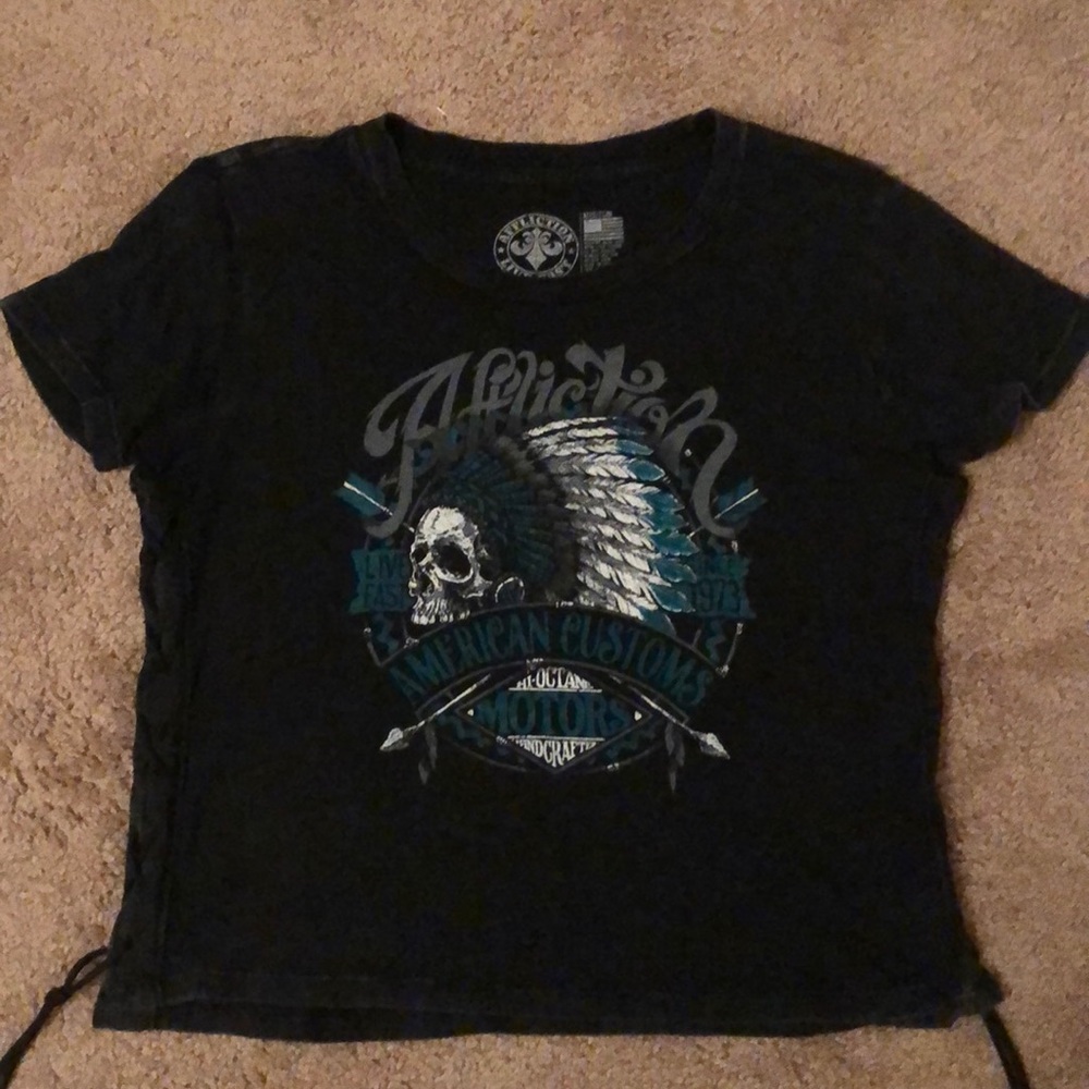 Affliction brand side open crop top